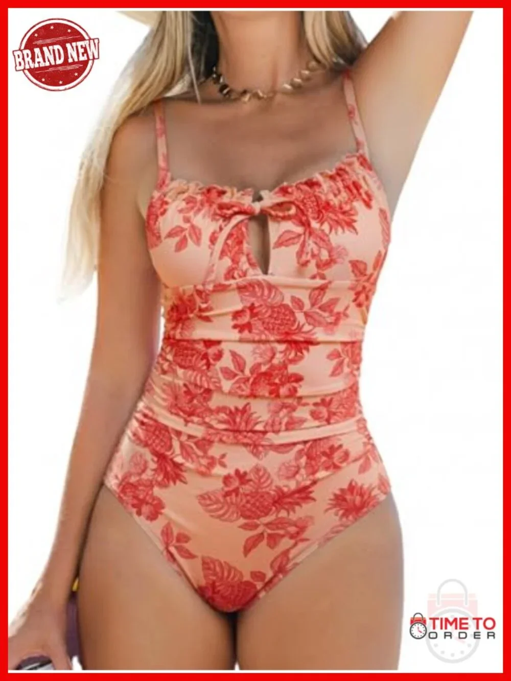 V Neck Cutout One Piece Swimsuit with Tummy Control & Removable Cups